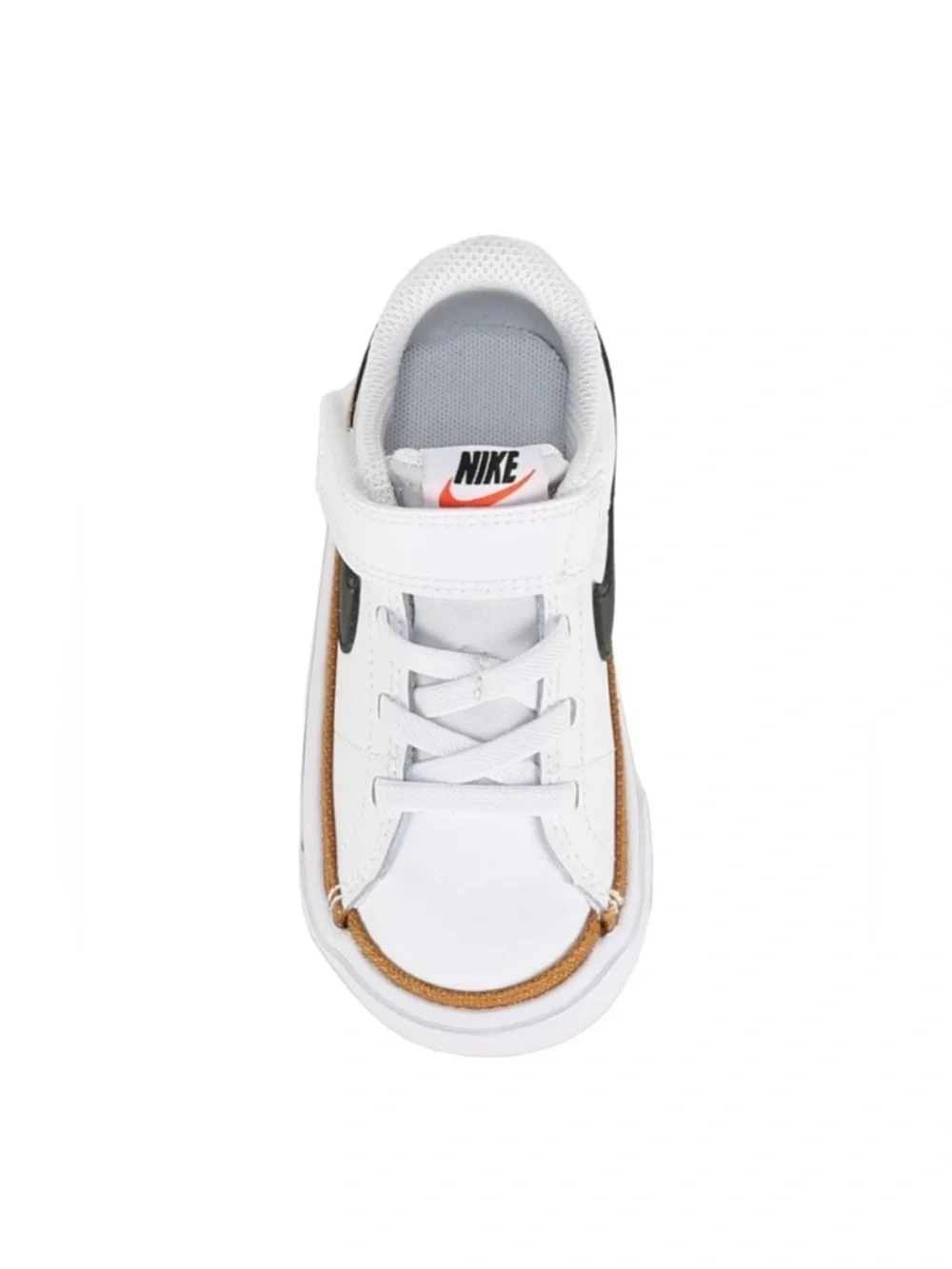 Nike Kids White Sneakers with Black Swoosh and Tan Accent